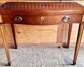 HEPPLEWHITE STYLE INLAID MAHOGANY FLIP TOP CARD / GAME TABLE