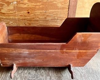 ANTIQUE HAND DOVETAILED CHERRY BABY  CRADLE