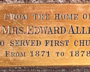 BRASS PLATE ON WALNUT DESK