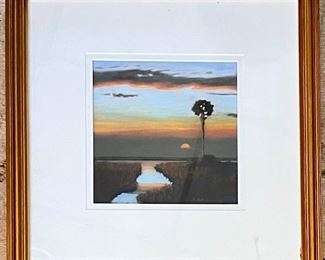 FRAMED ARTIST SIGNED SUNSET PAINTING