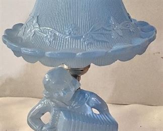 FIGURAL ART DECO GLASS BOUDOIR LAMP - CHILD PLAYING ACCORDION 