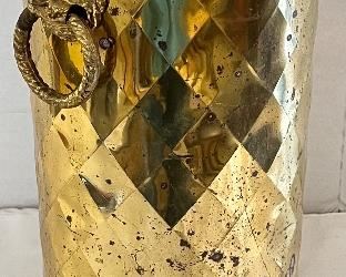 ENGLISH BRASS UMBRELLA STAND WITH LION HEAD HANDLES