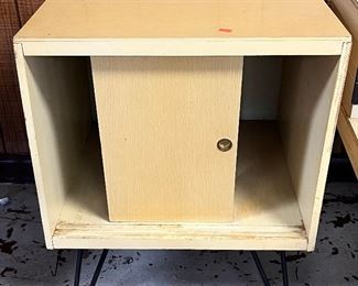 MCM / MID CENTURY LAMINATE SIDE TABLE / CABINET WITH IRON LEGS