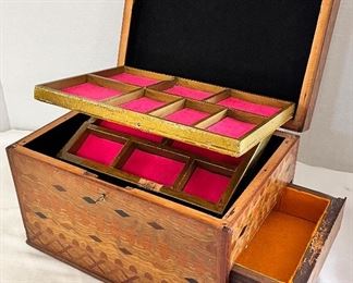 DATED 1907 ORNATE INLAID JEWELRY BOX