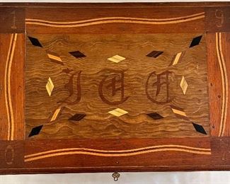 INLAID TOP OF JEWELRY BOX...NOTICE NUMBERS IN THE CORNERS...1907