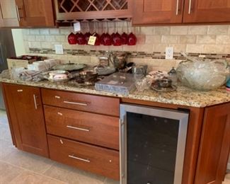 Crystal Punch Bowl, Red Crystal Wine Glasses 