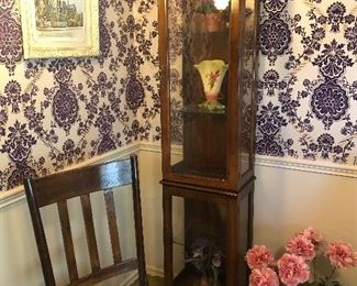 Several curio cabinets & rockers