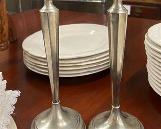 Pair of pretty, simple, classic silver-plate candlesticks-$40
