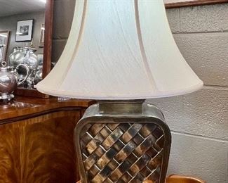 Vintage woven brass lamp on base- $59