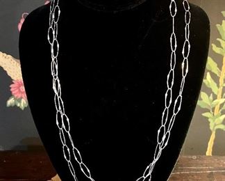 Sterling Silver 925 Paper Clip Necklace- single, long strand- 50"- $75