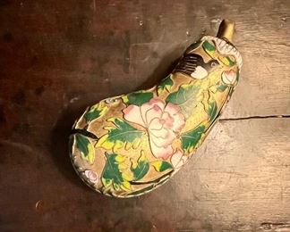 Vintage Chinese Cloisonne Pear Box- 4"- $45