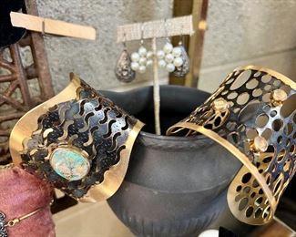 Brass Cuffs with Turquoise and Stones- $120/ each