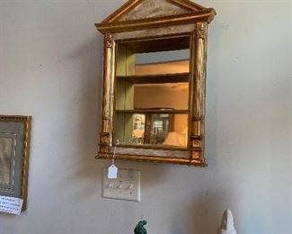 Gold Wall Curio shelf with Mirror