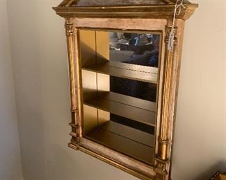 15-1/2 w x25 t  gold gilded column glass shelf Curio-$75.00