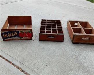 2 Antique Pepsi Crates and a Newer Tomato Crate
