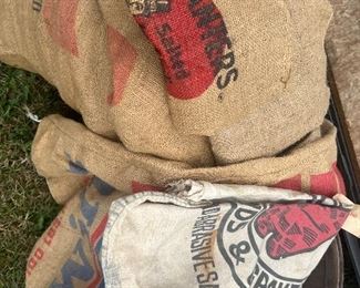 Huge selection of Antique Vintage seed/ sand/produce bags including planters peanuts