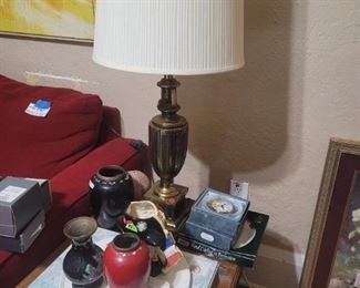 another end table, lamp and decor