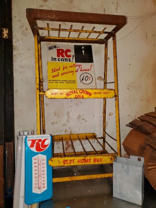 Royal Crown Cola Display Shelf, thermometer, cardboard sign, and more!