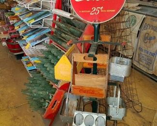 Coca Cola 6 pack rack, Coca Cola Empties Racks, and various 6 pack carriers (Coca Cola, Pepsi Cola, Royal Crown Cola)