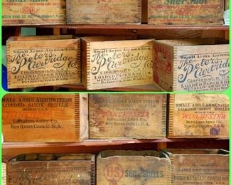Ammo wooden crates including Remington, Winchester, US shells, Peter's. 
