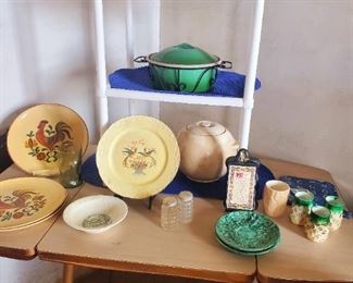 Vintage kitchen table, green depression glass, Homer Laughlin, and more.