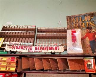 Cigarette display racks/shelves, Phillip Morris sign, Winston thermometer, Viceroy display, and more!