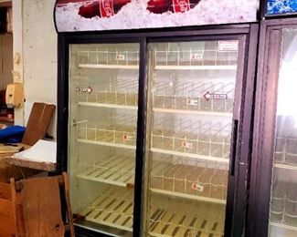 Coca Cola double door cooler, egg crate, folding wooden country store chair Tom's fans (Americus, GA) fan base.