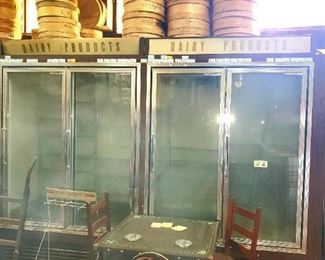 4 door cooler, folding card table, smoker's stand, chairs, and more