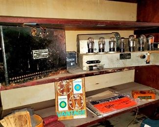 Westinghouse light bulb tester, radio receivers, Vantage cigarette open/closed sign