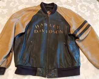 Men's Black and Tan Leather Harley Jacket