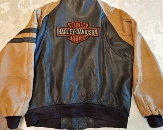 Men's Black and Tan Leather Harley Jacket