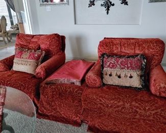 Custom "Slouch" Chairs with matching Ottoman