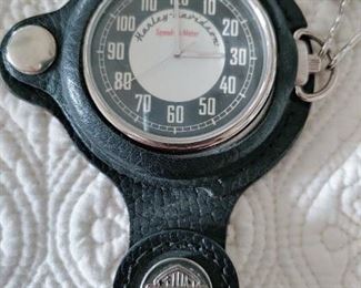 Harley Davidson speed-o-meter leather pocket watch quartz swiss 51mm 99785098v