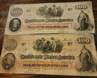 1862 Confederate One Hundred Dollar Bills 