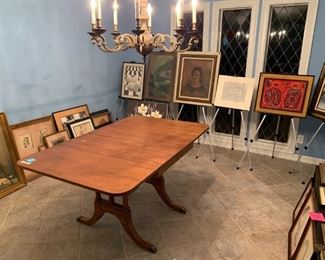 72"length mahogany dropleaf w/ folding middle leaf dining table $200, tons of art and antique photos and frames most are $2 -  $5.