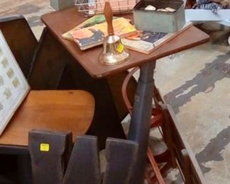 School desks and other educational items from the past.