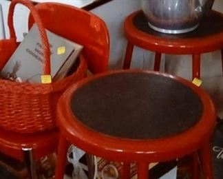 Red kitchen stools, basket, and many other red and white items for your kitchen!