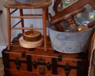 Trunk has flag too (hard to find), old wooden dolley.