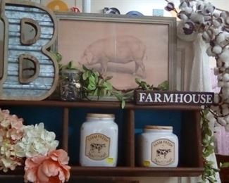 Beautiful shelf unit and farmhouse decor