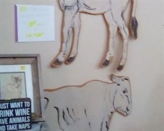 Old cardboard painted donkey and cow. (Sold each of as a group of 4.)