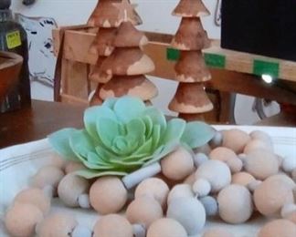 Carved wooden trees, stone and Wood rosary