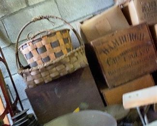 old baskets and product crates