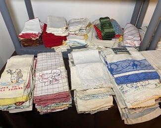 Large Lot of Antique Tea Towels