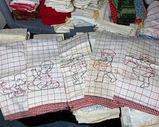 Large Lot of Antique Tea Towels