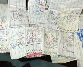 Large Lot of Antique Tea Towels