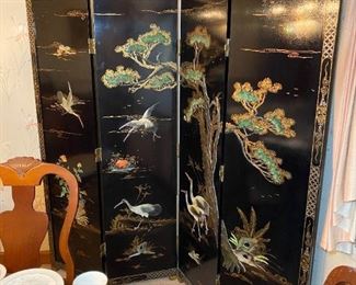 Chinoiserie Black Lacquer Screen