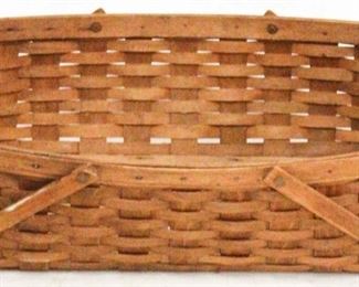 662 - 1992 Longaberger large gathering basket - AS IS 6 1/2 x 19 x 13 with swivel handles Holes & discoloration in bottom