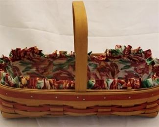 4015 - 1995 Longaberger Long Tulip Flower Basket includes fabric liner & plastic protector 13.5 x 6.5 x 8.5