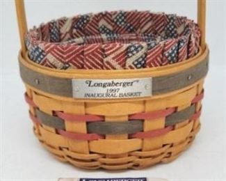 5062x - 1997 Longaberger Inaugural Basket w/ Liner & Plastic Protector 8" x 5.5" (includes stationary handle)