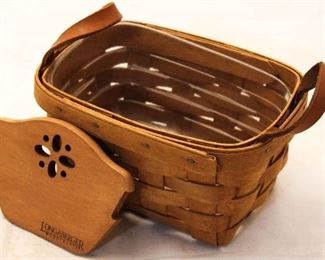 5068 - 1989 Longaberger Tea basket w/ leather handles Plastic Protector & Wooden Divider 4 x 7 x 5